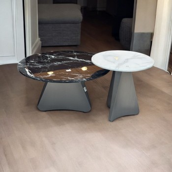 طقم طاولات قهوة من الحجر الملبد   قطعتين من أدرينا