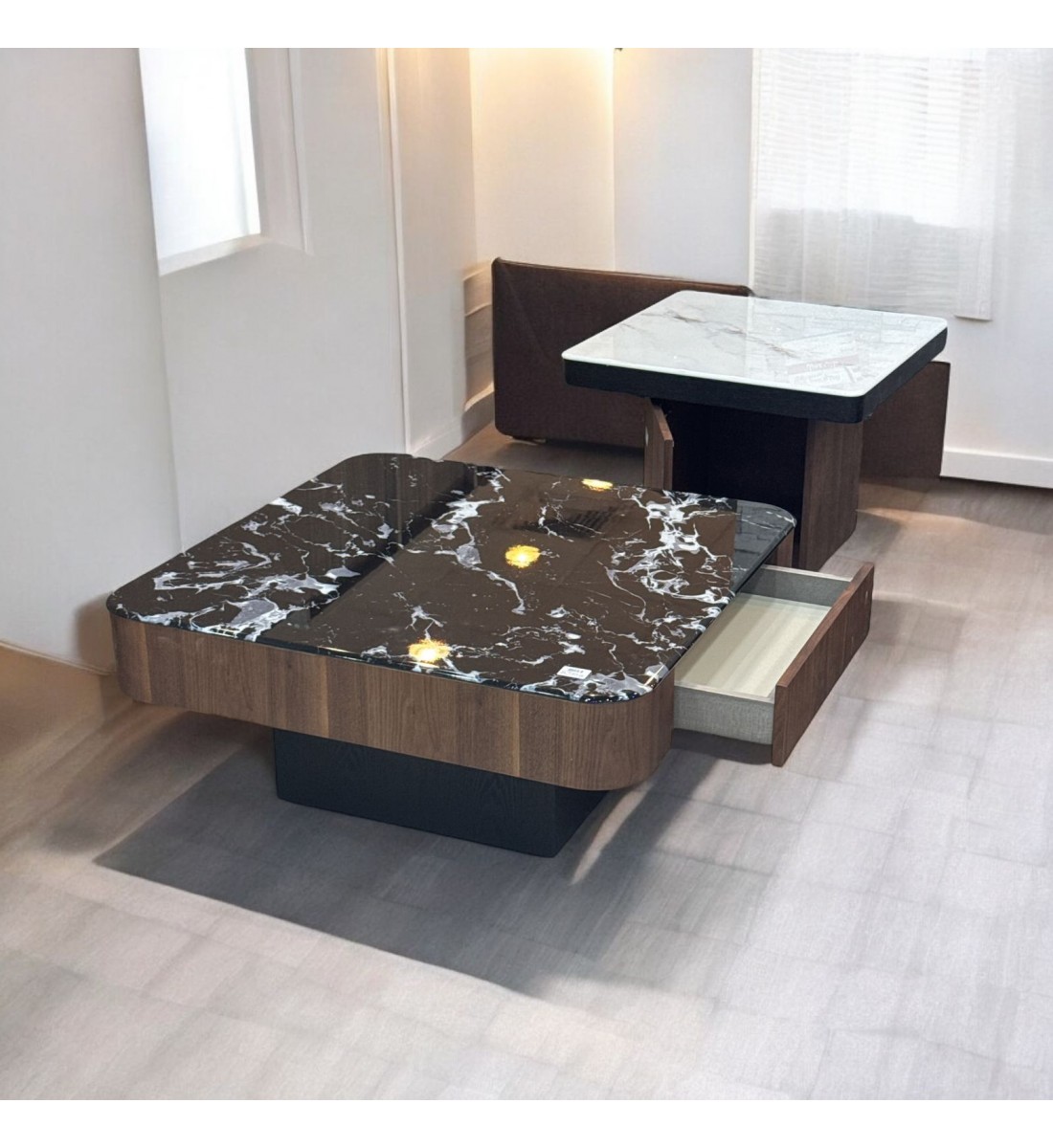 طقم طاولات قهوة من الحجر الملبد   قطعتين من أدرينا