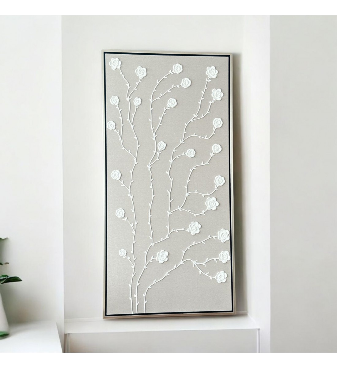 لوحة فنية بخطوط هندسية جبسية باطار شامبين 200×100سم (المنتج تفصيل )