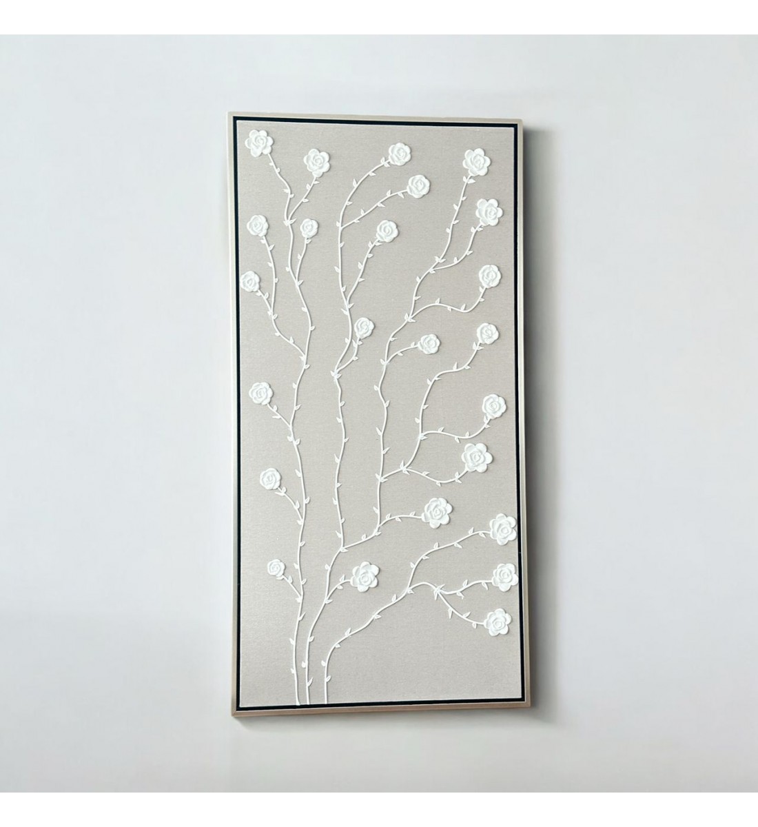 لوحة فنية بخطوط هندسية جبسية باطار شامبين 200×100سم (المنتج تفصيل )