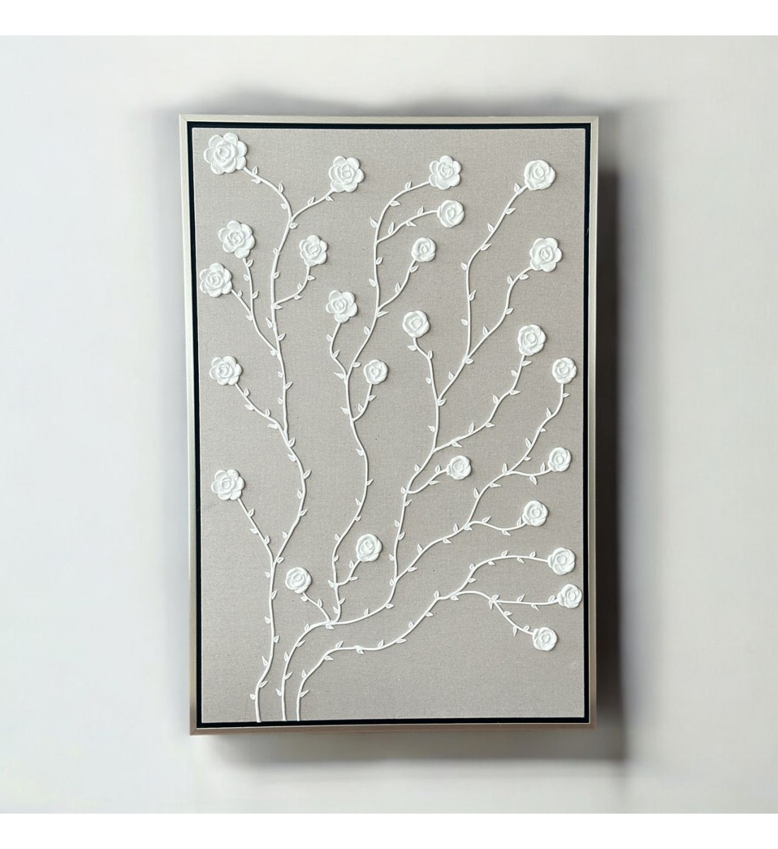 لوحة فنية بخطوط هندسية جبسية باطار شامبين100×150سم (المنتج تفصيل )