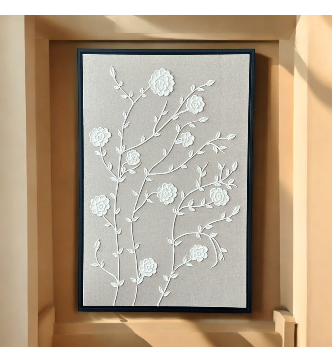 لوحة فنية بخطوط هندسية جبسية باطار اسود 100×150سم (المنتج تفصيل )