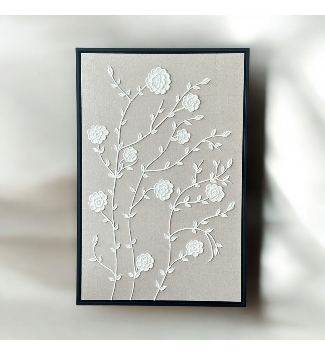 لوحة فنية بخطوط هندسية جبسية باطار اسود 100×150سم (المنتج تفصيل )