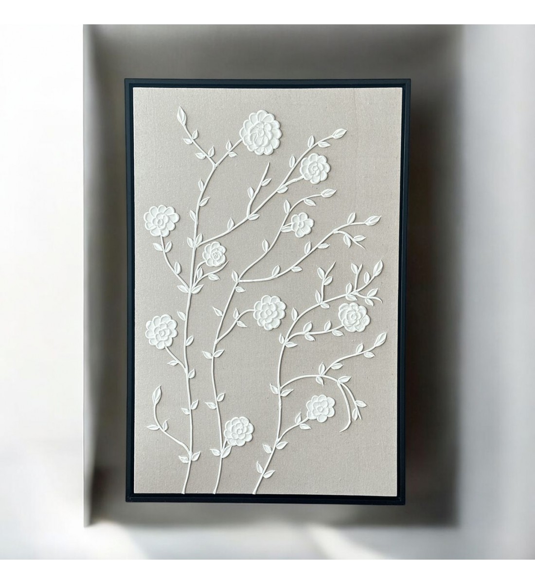 لوحة فنية بخطوط هندسية جبسية باطار اسود 100×150سم (المنتج تفصيل )