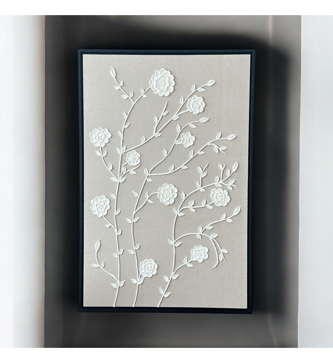 لوحة فنية بخطوط هندسية جبسية باطار اسود 100×150سم (المنتج تفصيل )