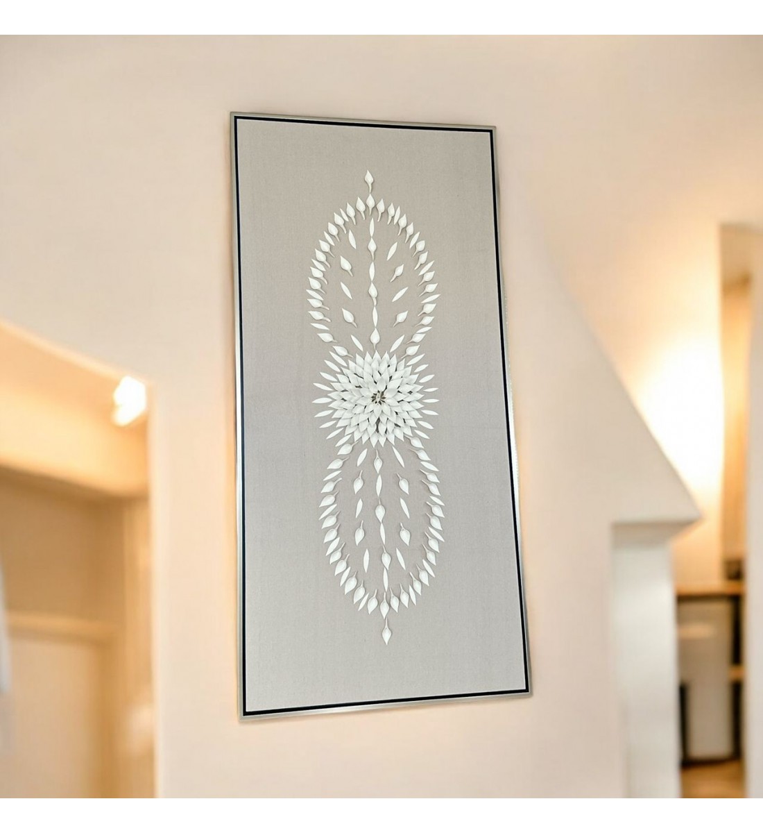 لوحة فنية -هندسية جبسية باطار شامبين 130×250سم (المنتج تفصيل )