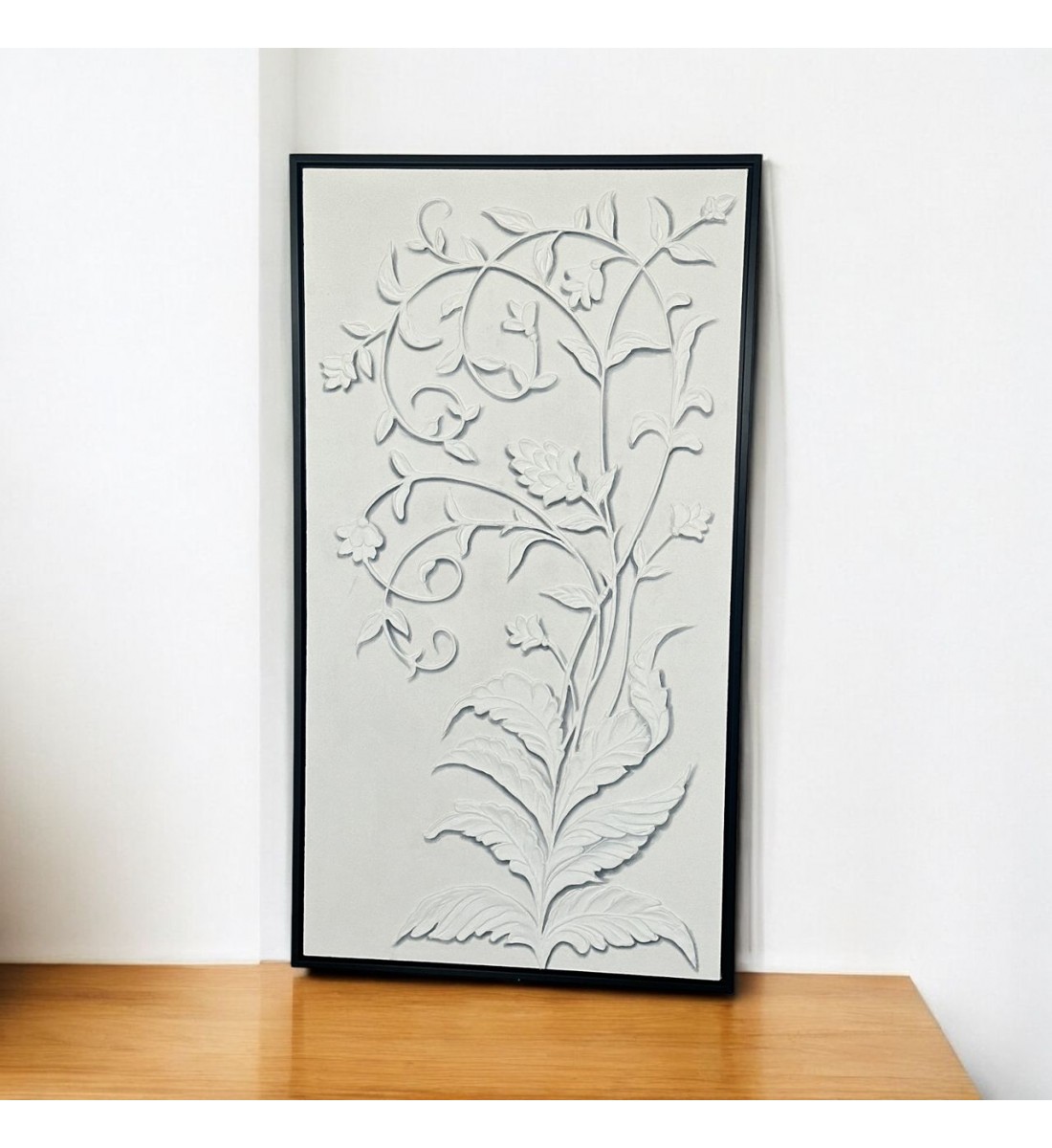 لوحة فنية بخطوط شجرية  هندسية جبسية باطار اسود 100×200سم (المنتج تفصيل )