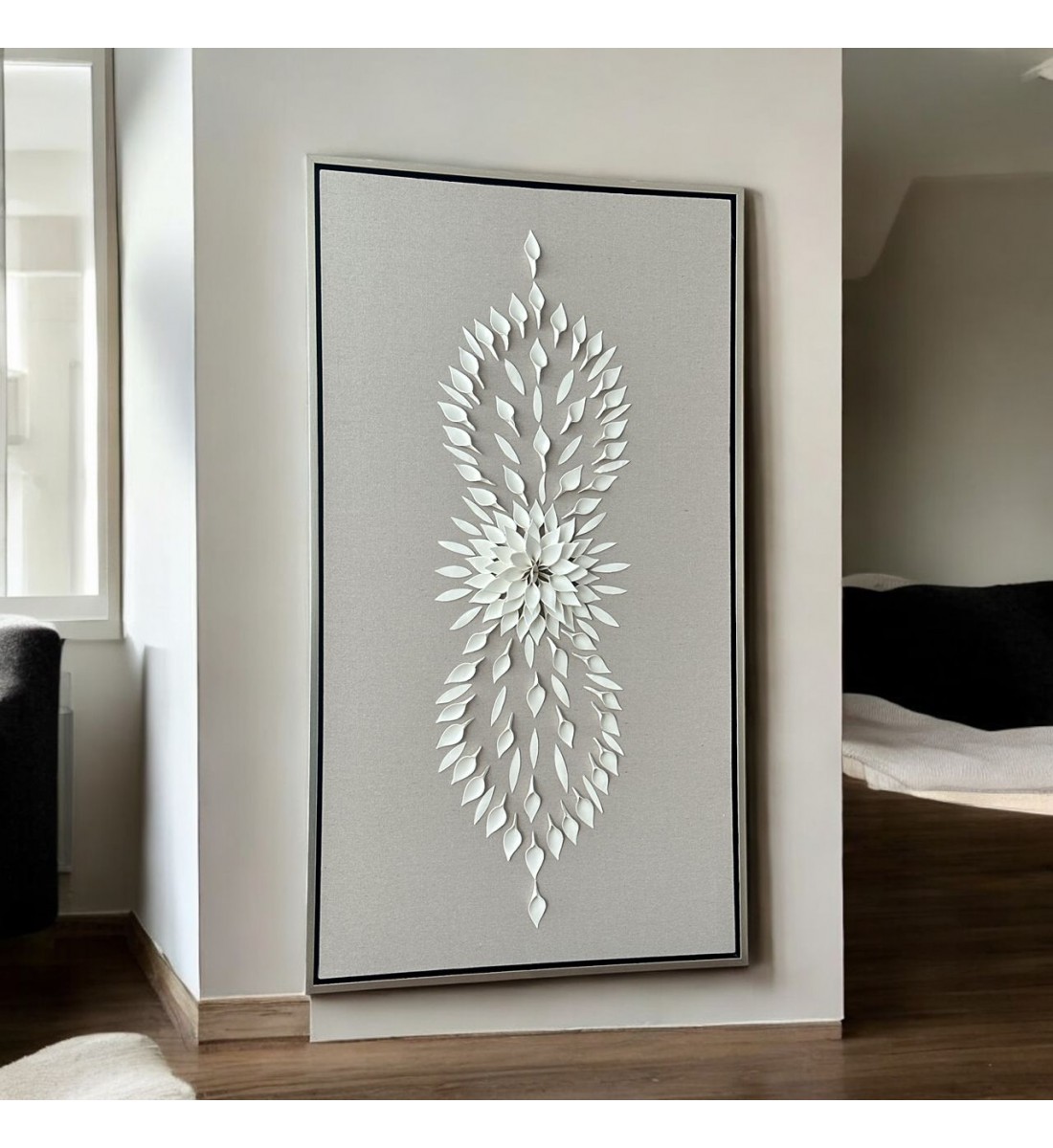 لوحة فنية -هندسية جبسية باطار شامبين 100×180سم  (المنتج تفصيل )