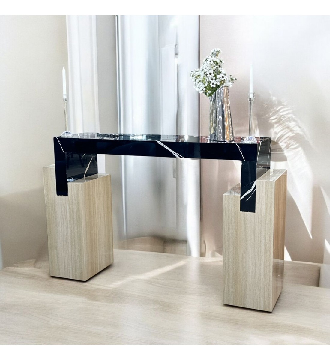 Alternative entrance marble alternative surface marble beige on black 140x40x90cm (custom product)