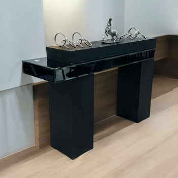 طاولة مدخل مزخرفة باللونين الأسود مرايا ، تصميم هندسي فريد، مقاس140 × 40 × 92 سم(منتج تفصيل )