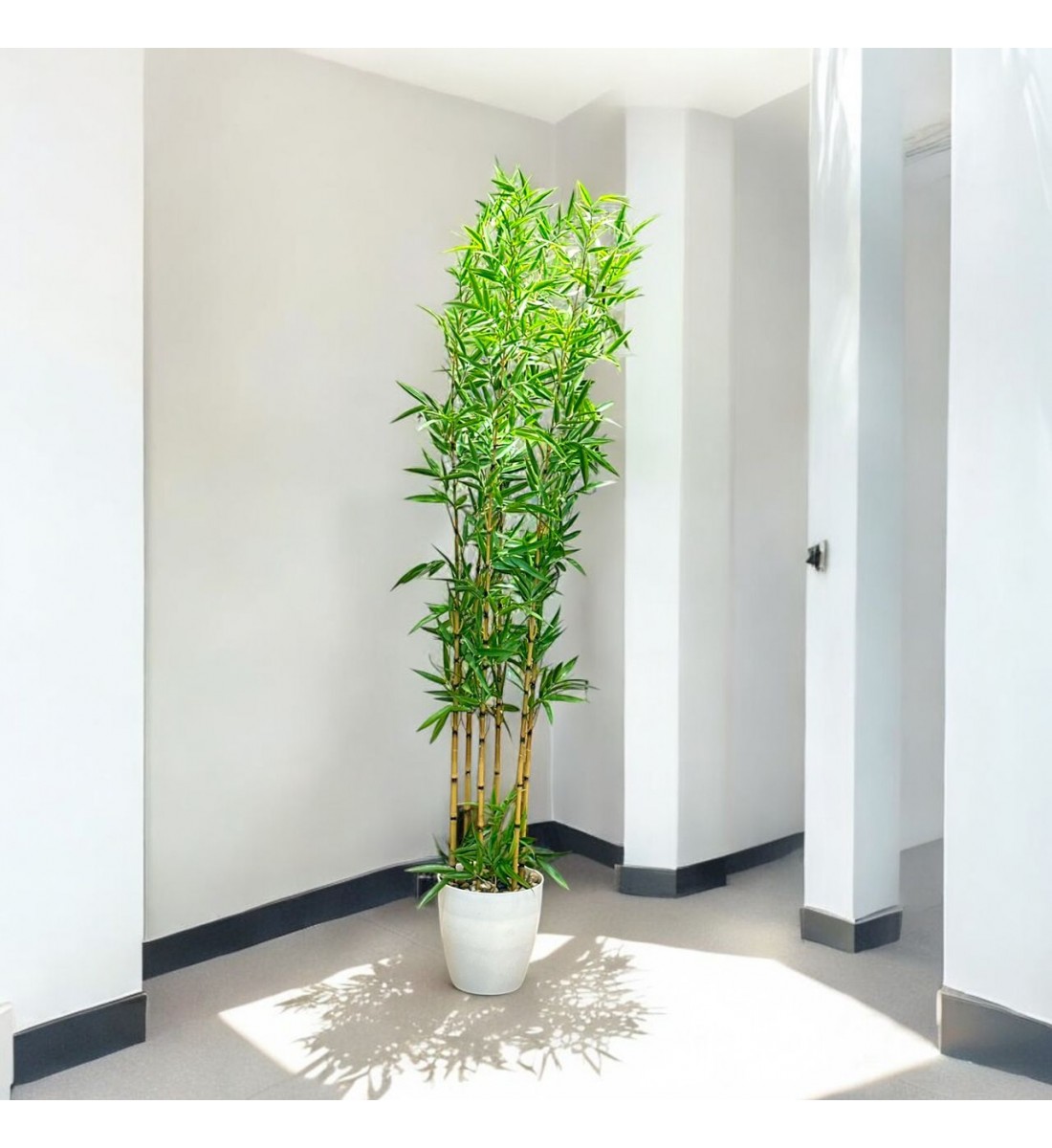 اشجار صناعية زينة ورق بامبوا مركن ابيض ارتفاع 185 سم اشجار صناعية زينة ورق بامبوا مركن ابيض ارتفاع 185 سم
