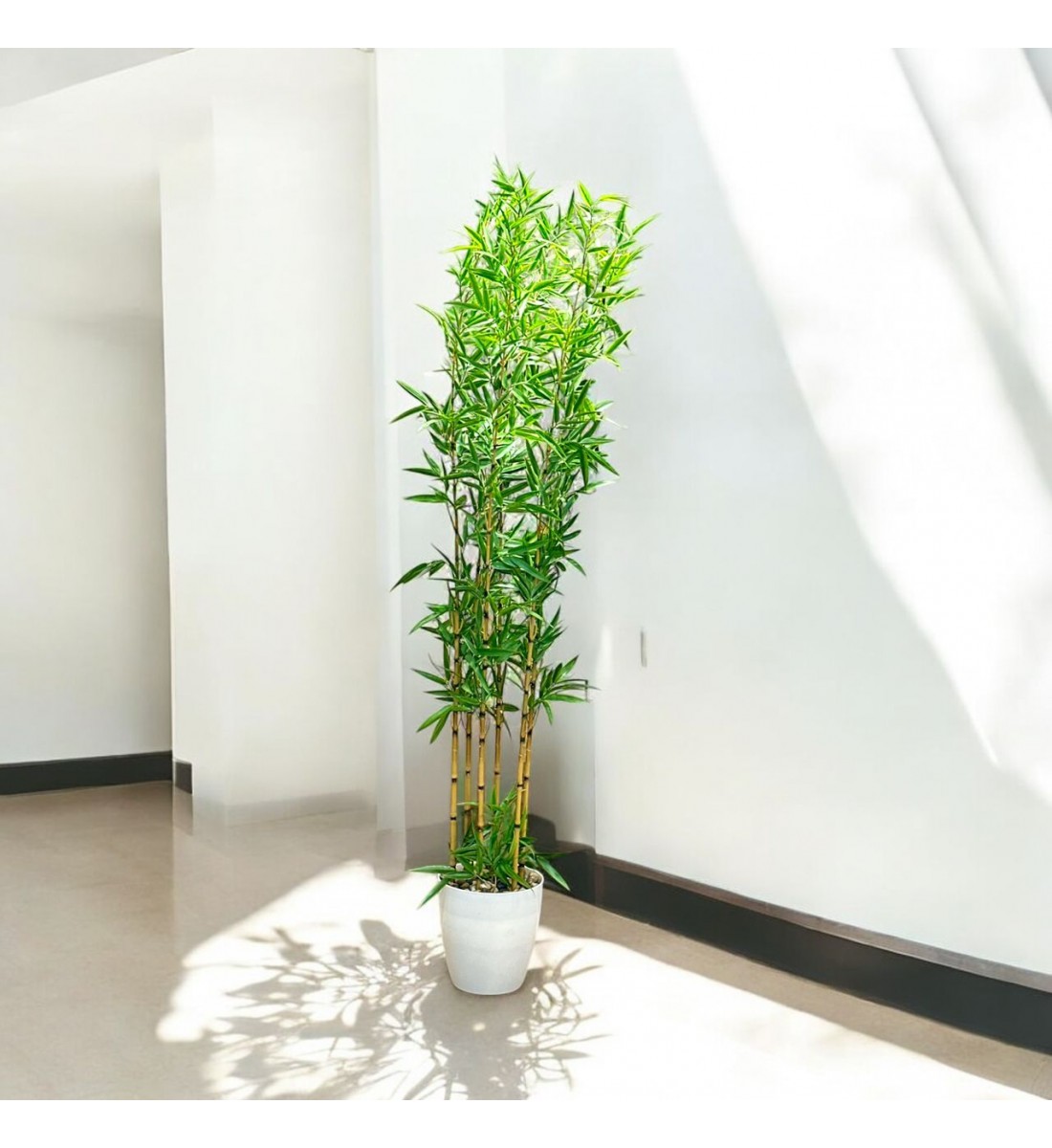 اشجار صناعية زينة ورق بامبوا مركن ابيض ارتفاع 185 سم اشجار صناعية زينة ورق بامبوا مركن ابيض ارتفاع 185 سم