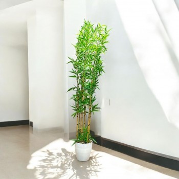 اشجار صناعية زينة ورق بامبوا  مركن ابيض ارتفاع 185 سم
