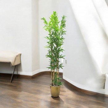 اشجار صناعية زينة ورق بامبوا  مركن ذهبي ارتفاع 185 سم