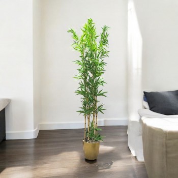 اشجار صناعية زينة ورق بامبوا  مركن ذهبي ارتفاع 185 سم