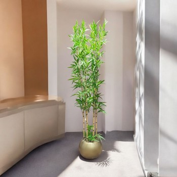 اشجار صناعية زينة ورق بامبوا  مركن ذهبي ارتفاع 185 سم