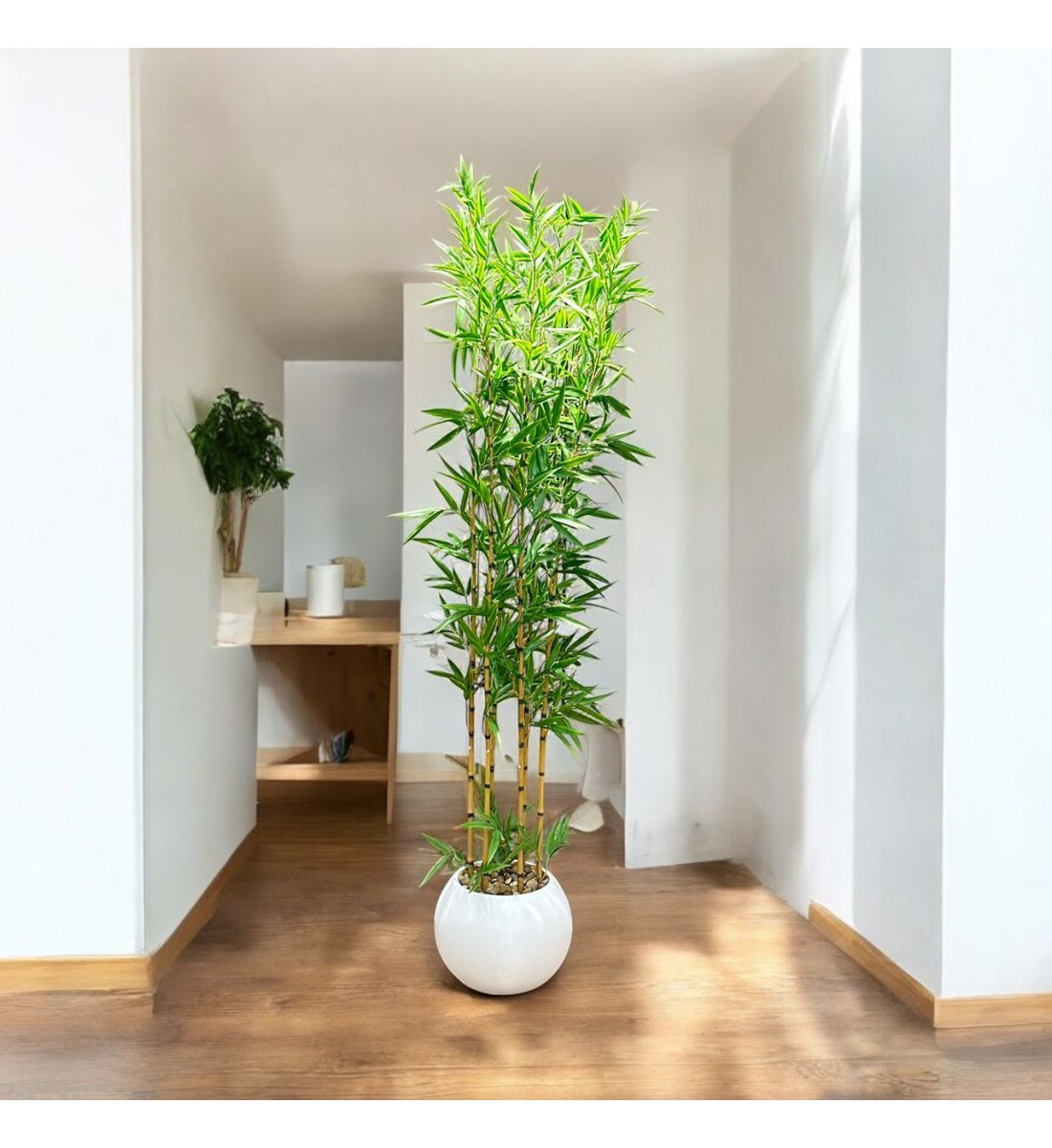 اشجار صناعية زينة ورق بامبوا  مركن ابيض ارتفاع 185 سم