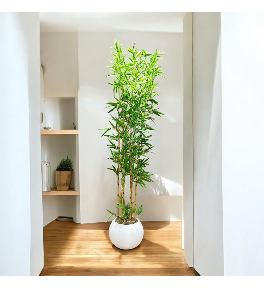 اشجار صناعية زينة ورق بامبوا  مركن ابيض ارتفاع 185 سم