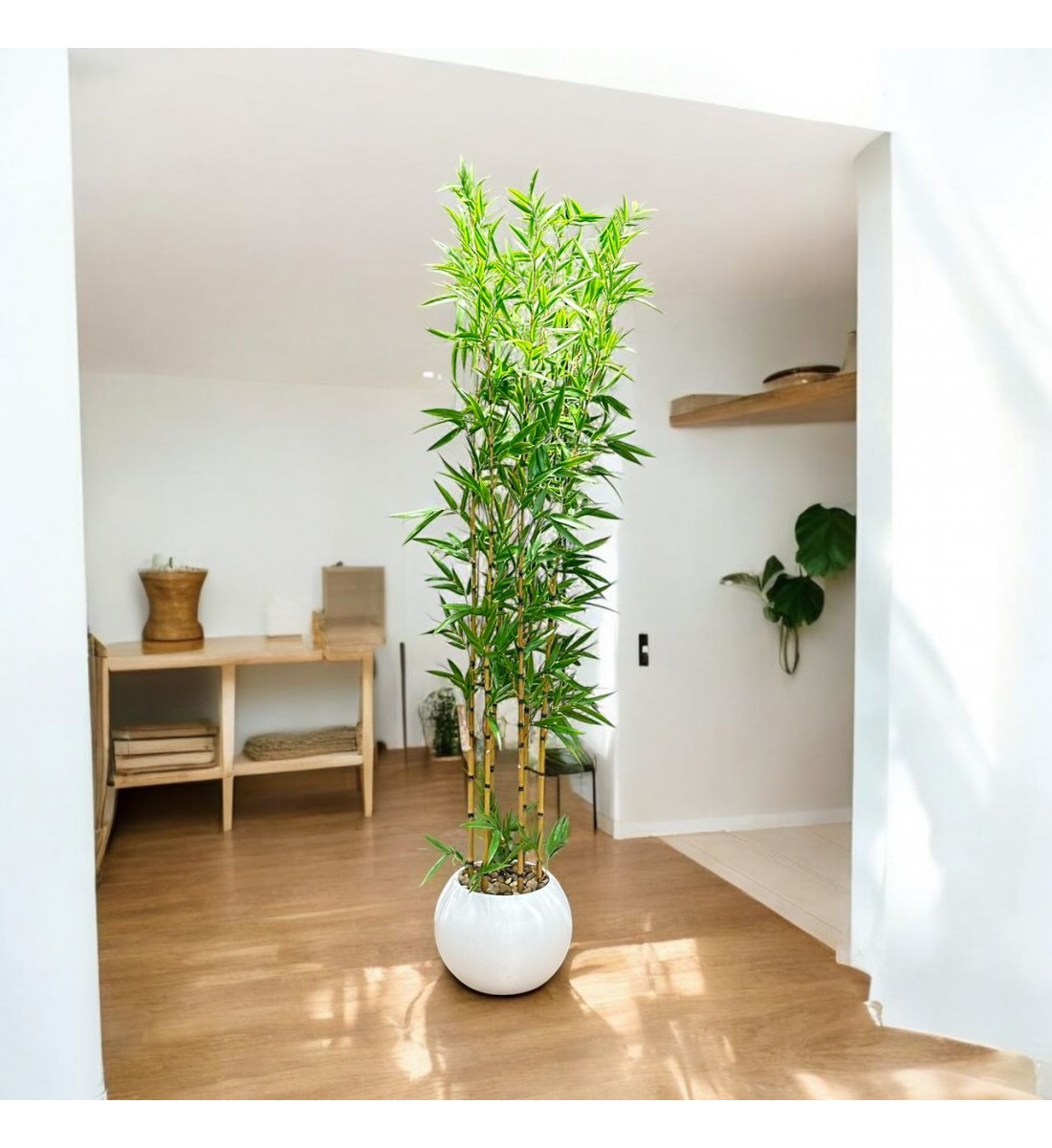 اشجار صناعية زينة ورق بامبوا  مركن ابيض ارتفاع 185 سم