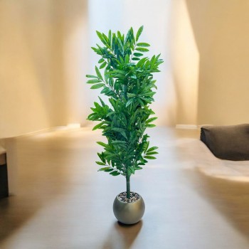 شجرة باللون الاخضر صناعية  مركن ذهبي 140سم 