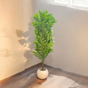 شجرة باللون الاخضر صناعية  مركن ابيض 140سم 