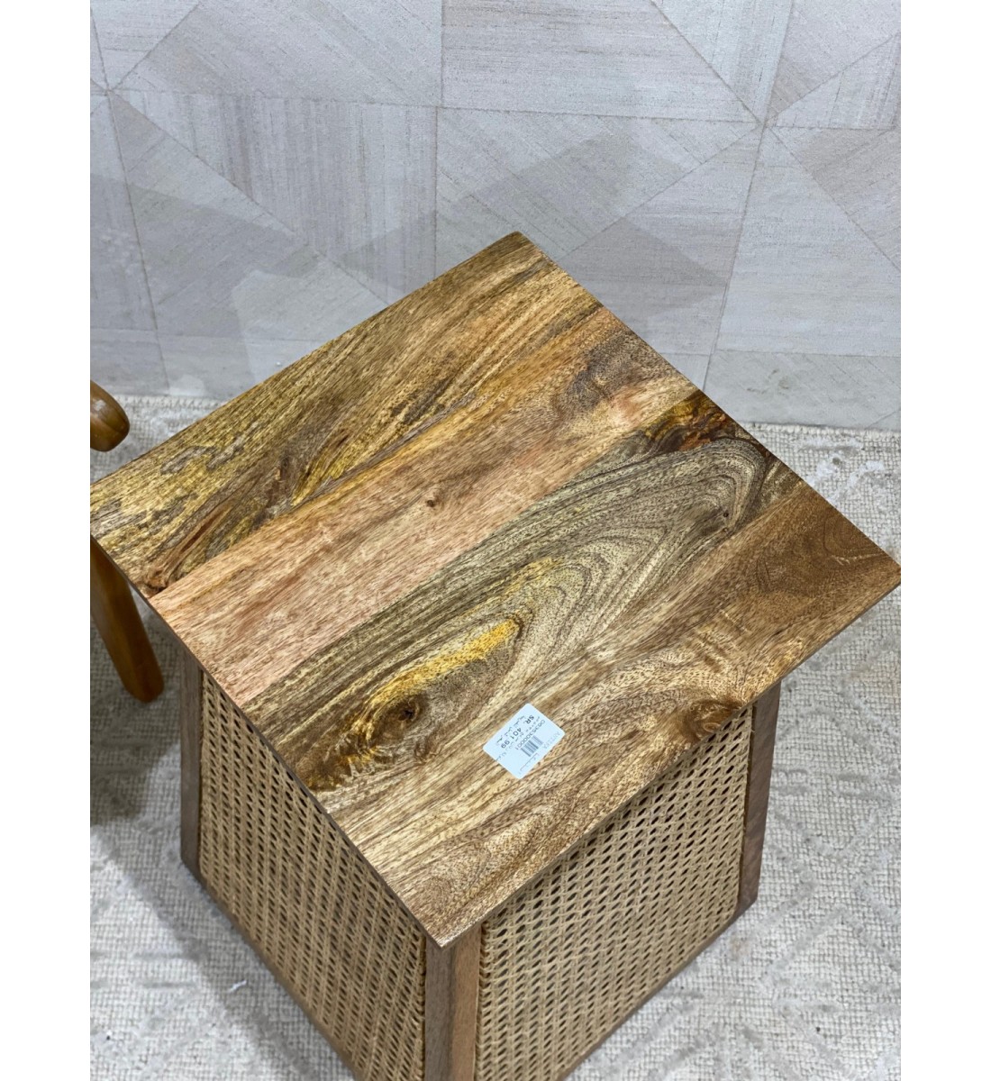 Wooden side table with Indian rattan 55 x 35 cm, assorted (several colors for the table top)