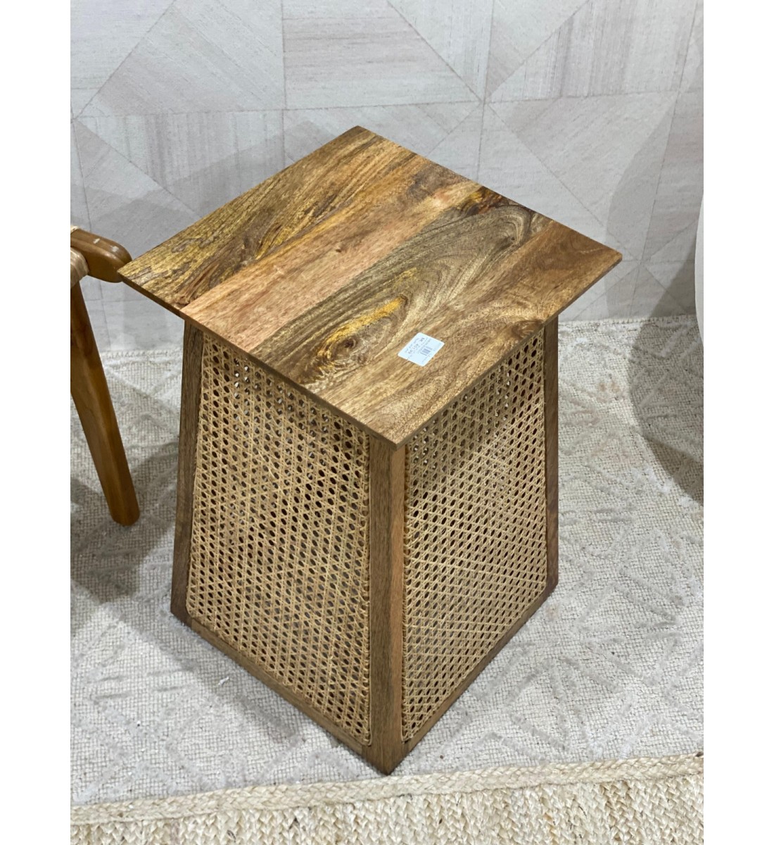 Wooden side table with Indian rattan 55 x 35 cm, assorted (several colors for the table top)