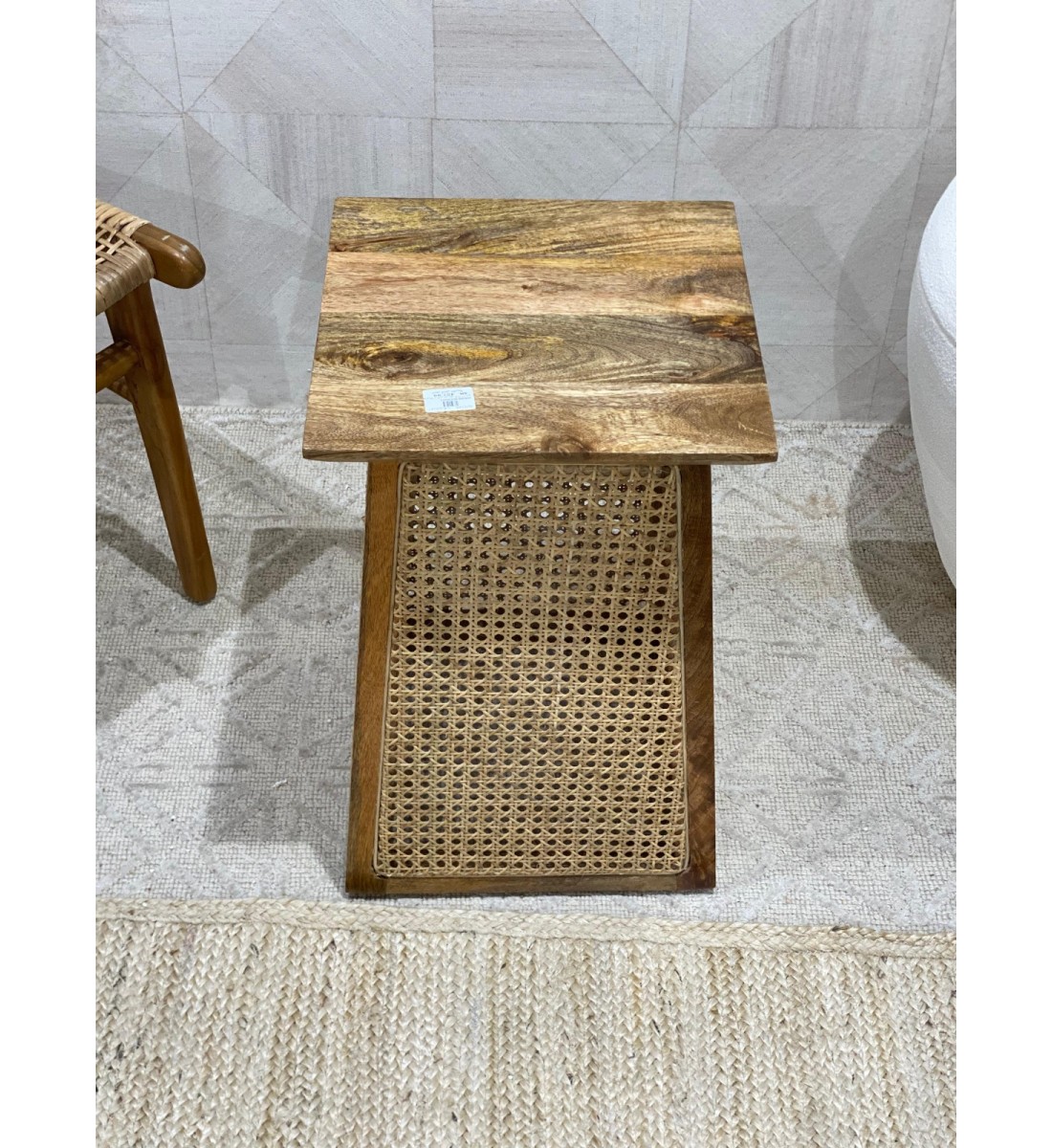 Wooden side table with Indian rattan 55 x 35 cm, assorted (several colors for the table top)