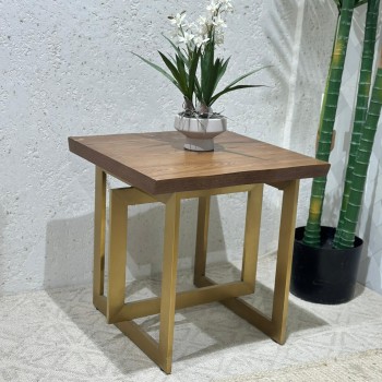  طاولة خدمة استيل خشب فردي ذهبي 55×55×55سم 