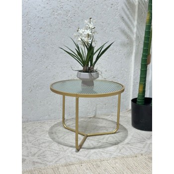 طاولة جانبية معدن بسطح زجاج دائري 50 × 50 × 37 سم 