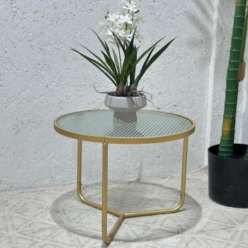 طاولة جانبية معدن بسطح زجاج دائري 50 × 50 × 37 سم 