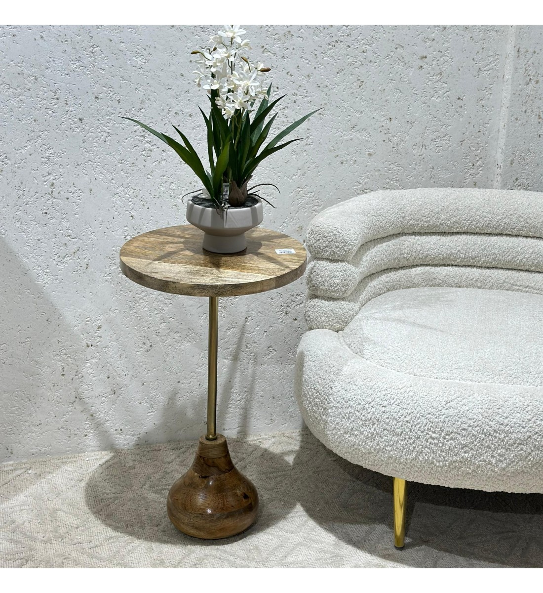 Golden column wood side table 62x37x37cm