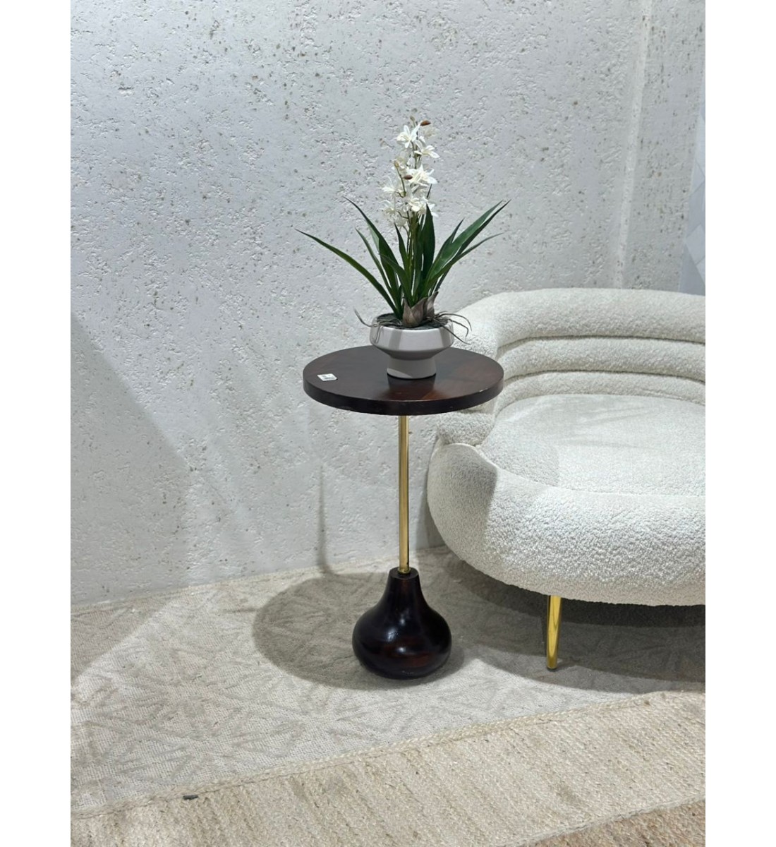 Pedestal side table with dark brown wooden top 60x36x36cm