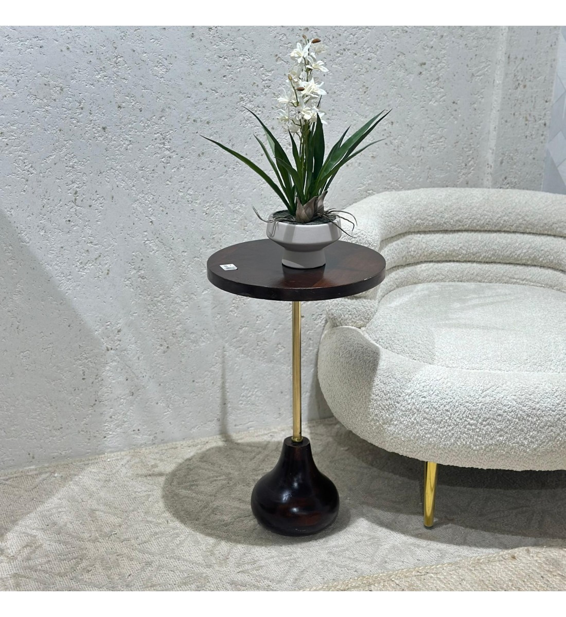 Pedestal side table with dark brown wooden top 60x36x36cm