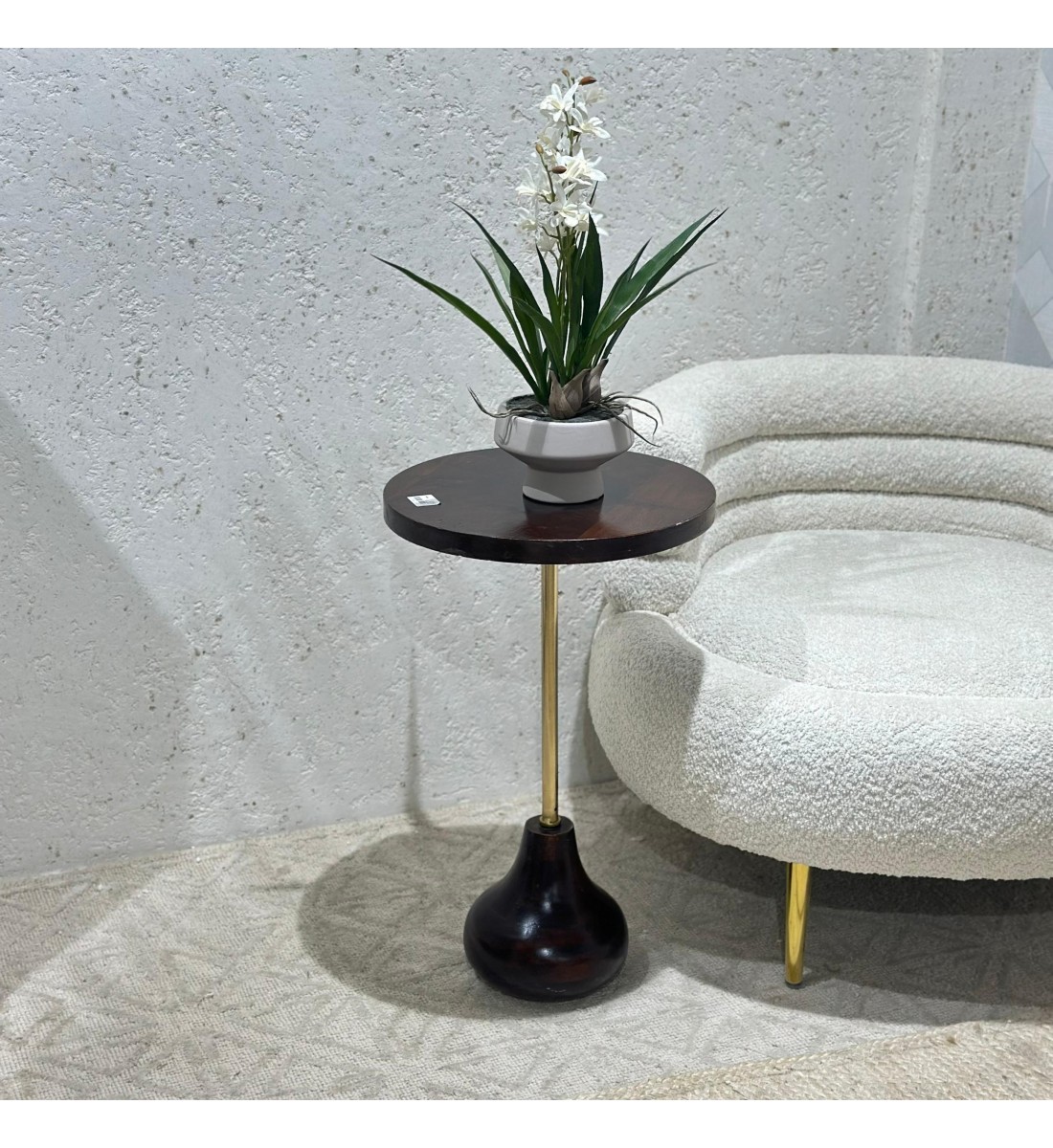 Pedestal side table with dark brown wooden top 60x36x36cm
