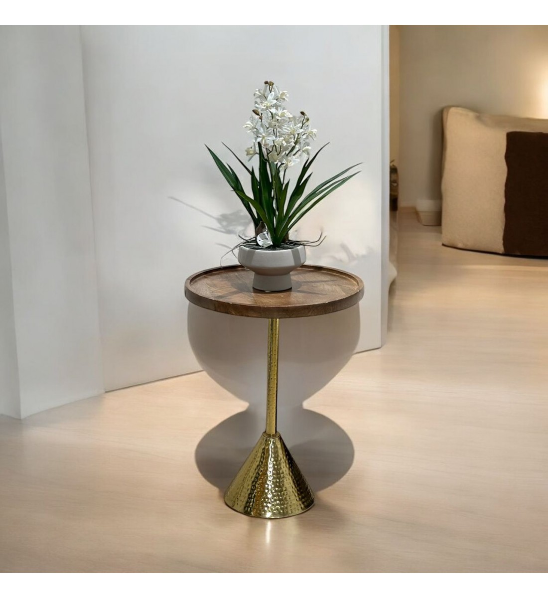 Pedestal side table with light brown wooden top 55x40x40cm