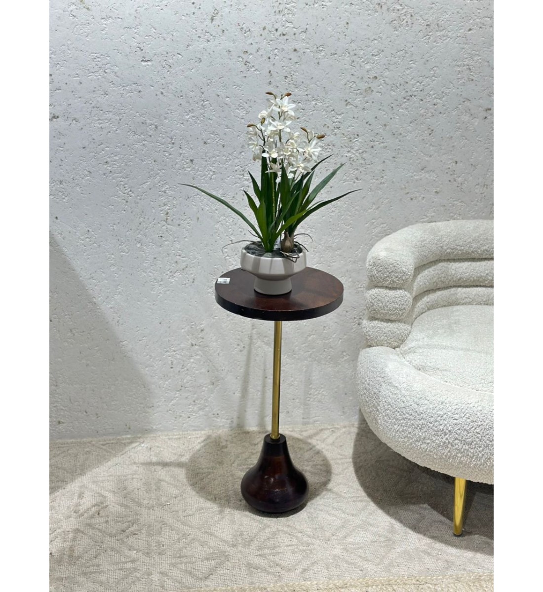 Pedestal side table with dark brown wooden top 30x30x59cm