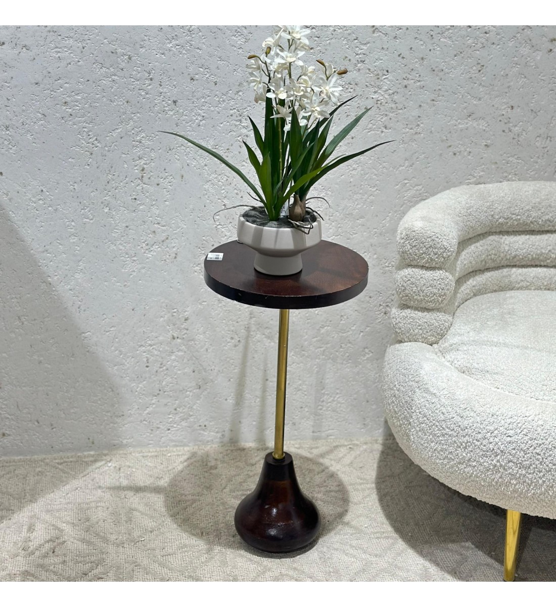 Pedestal side table with dark brown wooden top 30x30x59cm
