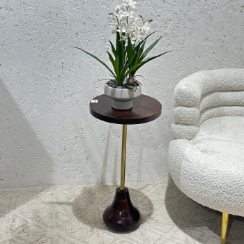 طاولة جانبيي خشب بيديستال بسطح خشبي بني غامق 30×30×59سم 