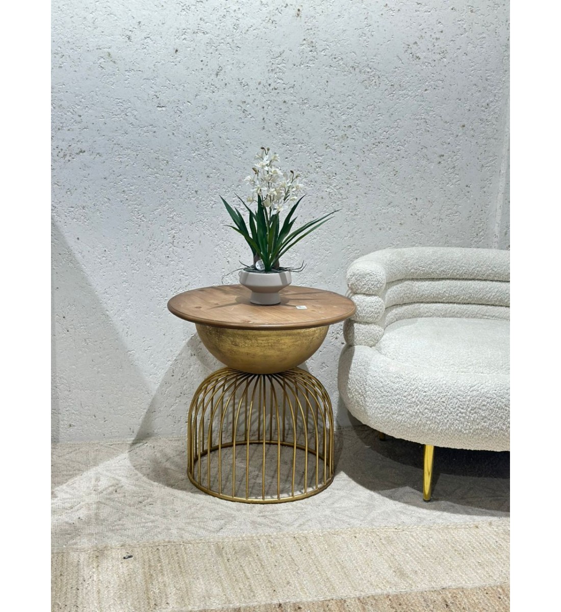 Simple Gold Iron Wood Side Table 55x55x53cm