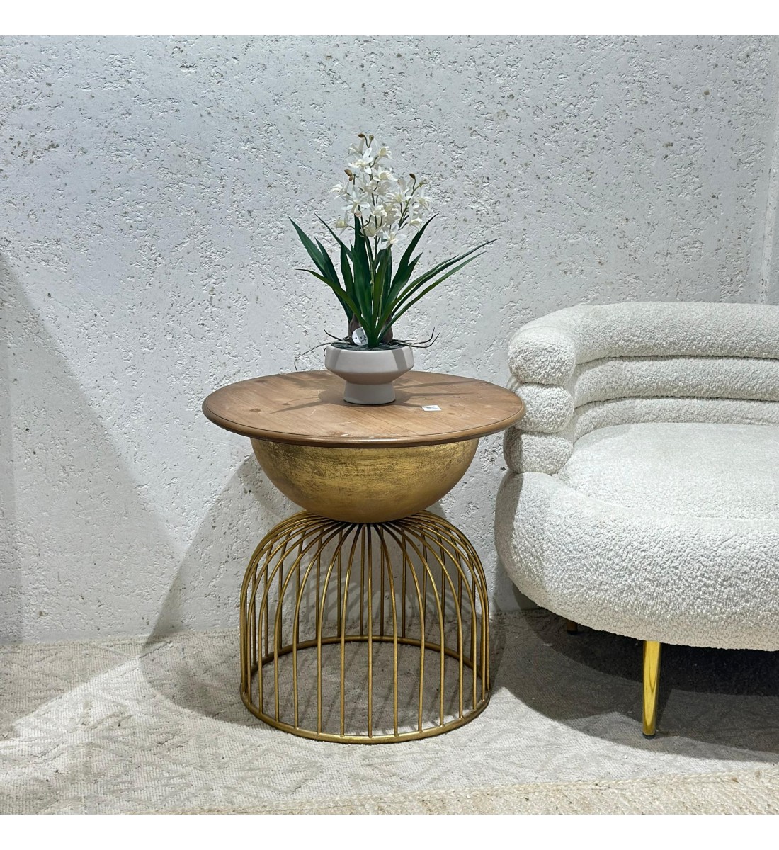Simple Gold Iron Wood Side Table 55x55x53cm