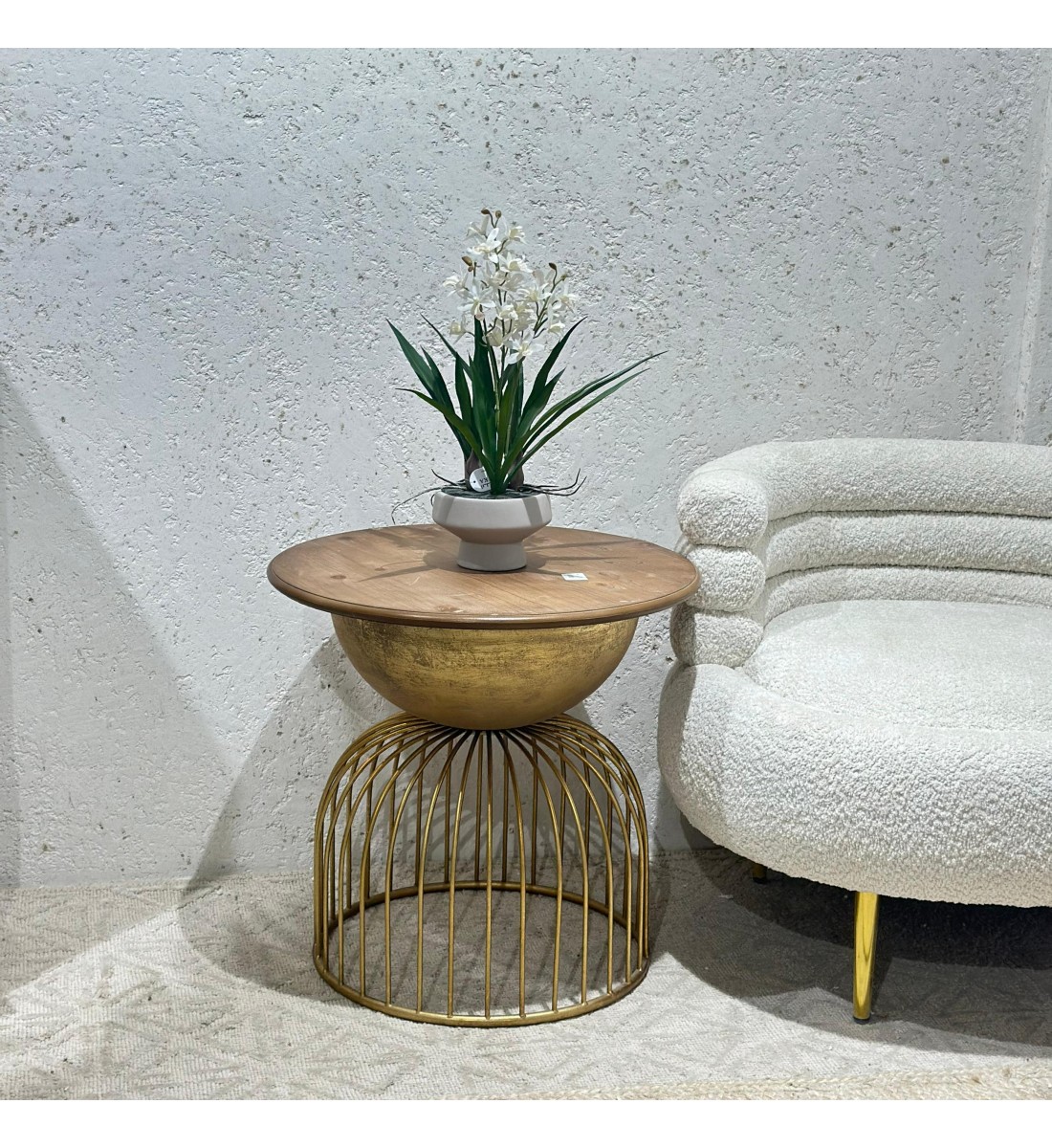 Simple Gold Iron Wood Side Table 55x55x53cm