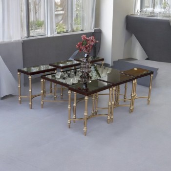 طقم طاولة خدمة بزجاج  قاعده حديد ماكس (شامبين)  7 قطعة (منتج تفصيل )