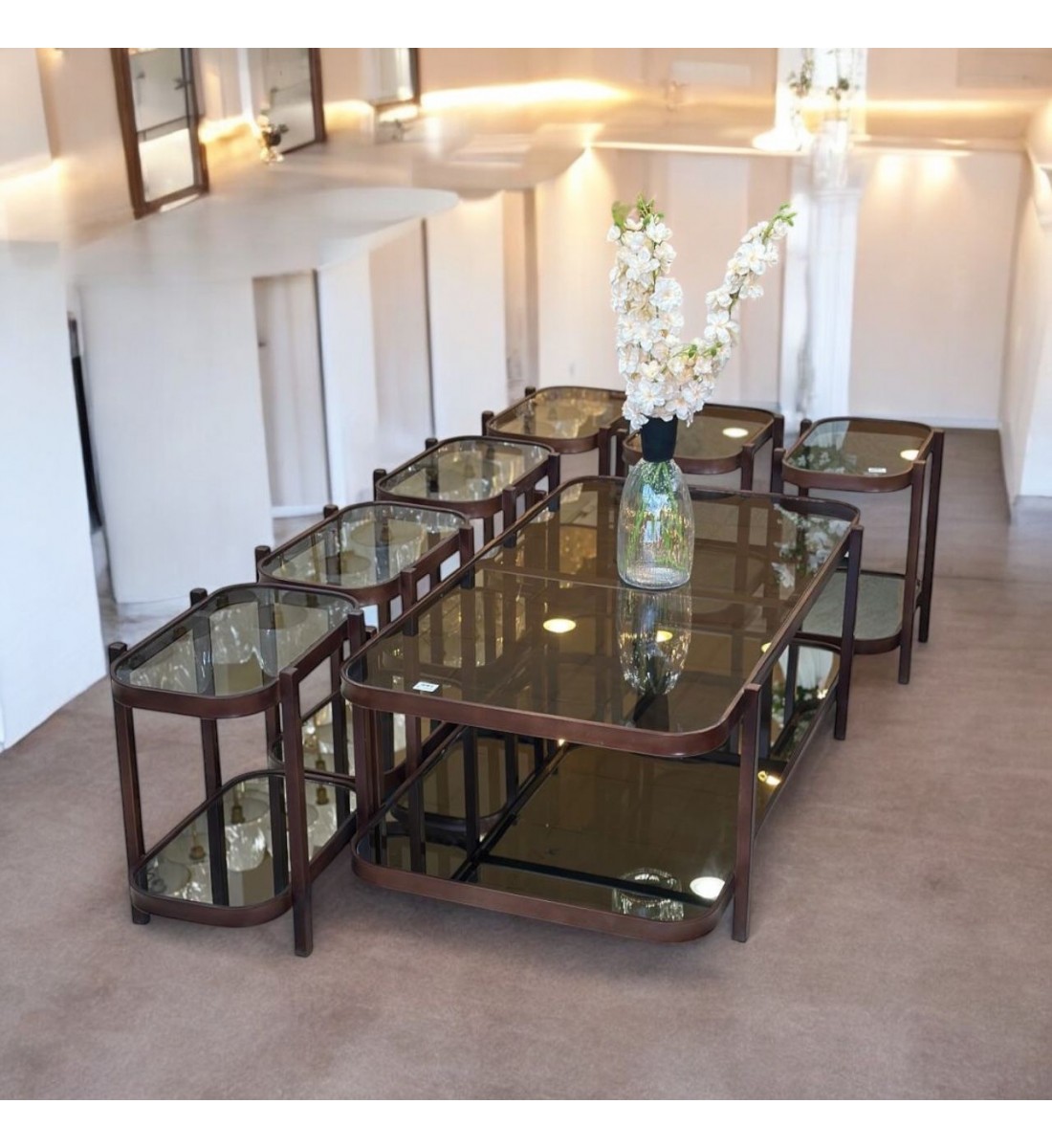 طقم طاولة خدمة بزجاج  قاعده حديد  7 قطعة (منتج تفصيل )