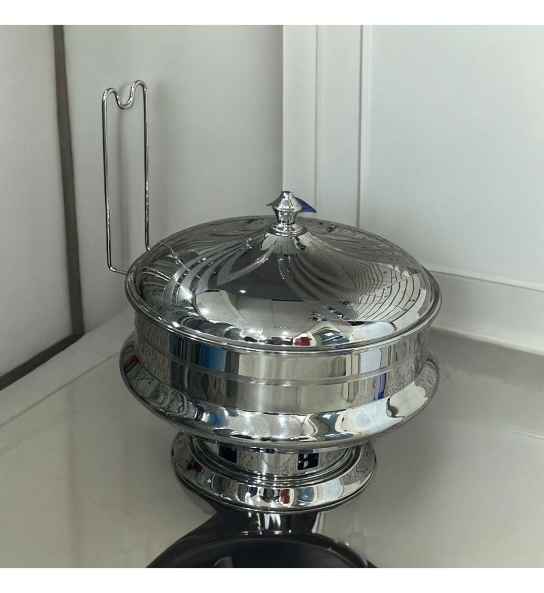 سخان بوفية صحن تقديم استيل لتسخين الطعام مزود بغطاء بتصميم فريد8 لتر 