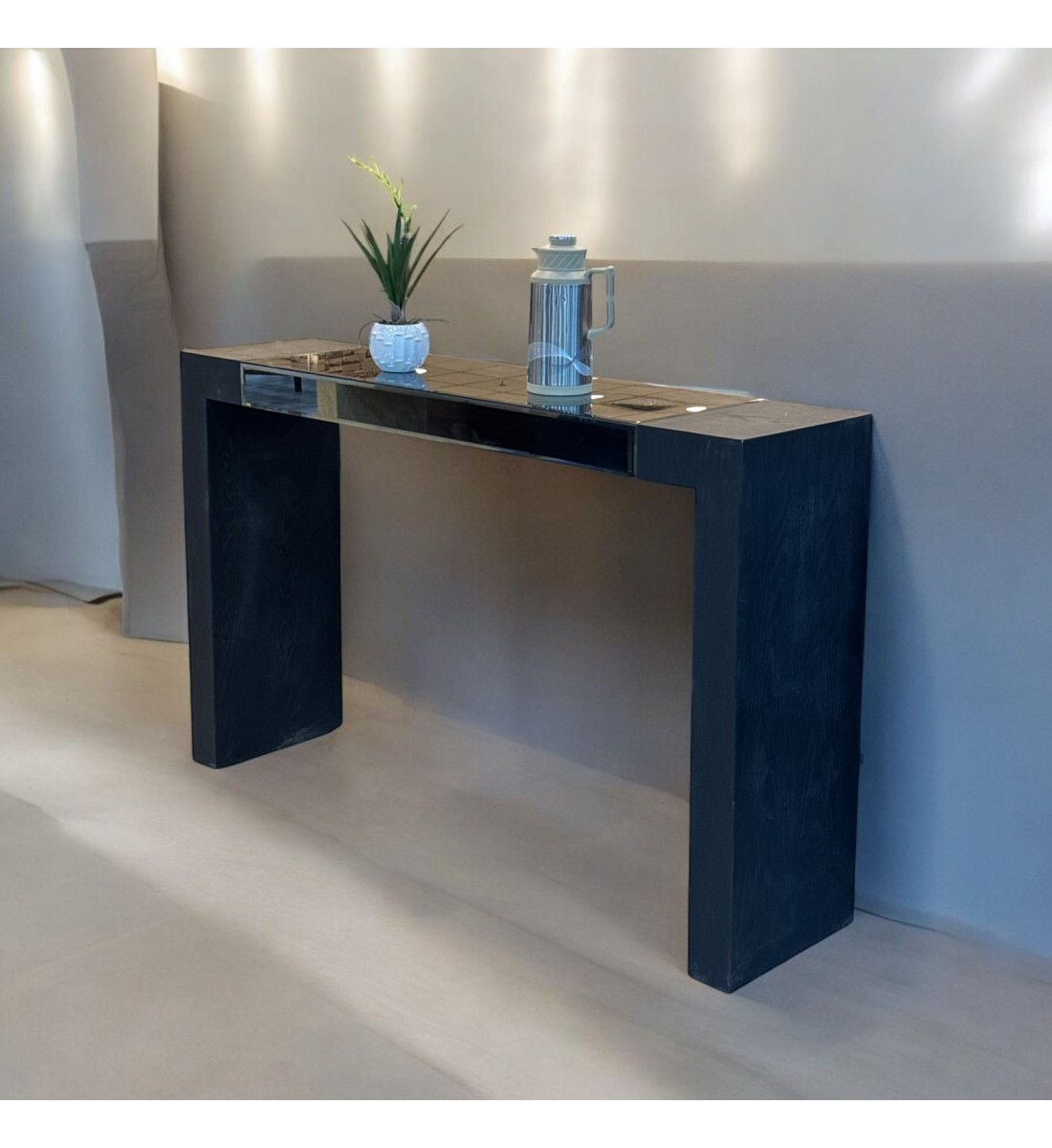 Console - Black Wood Entrance with Mirror 160 x 40 x 100 cm (Detail Product)