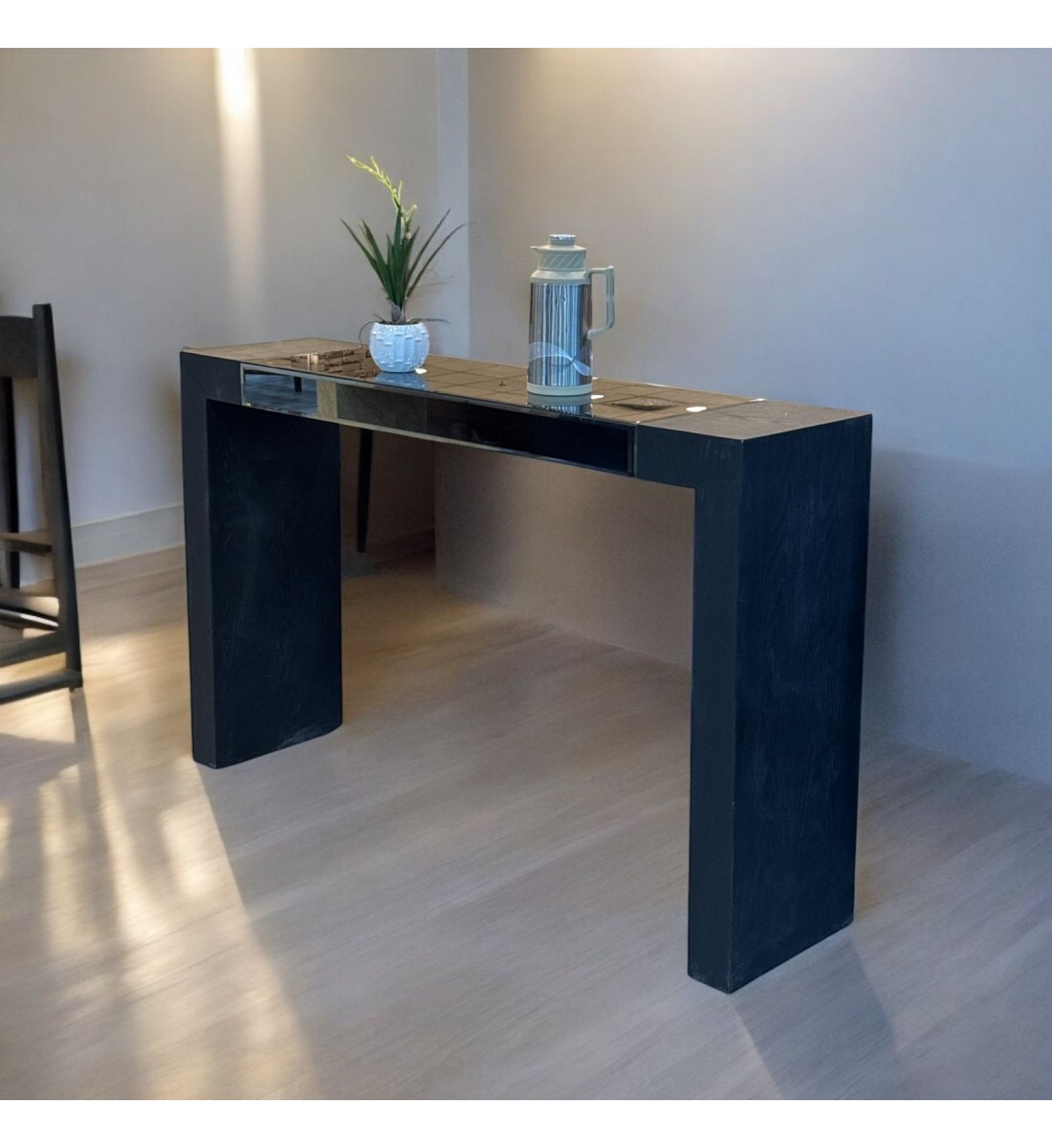 Console - Black Wood Entrance with Mirror 160 x 40 x 100 cm (Detail Product)