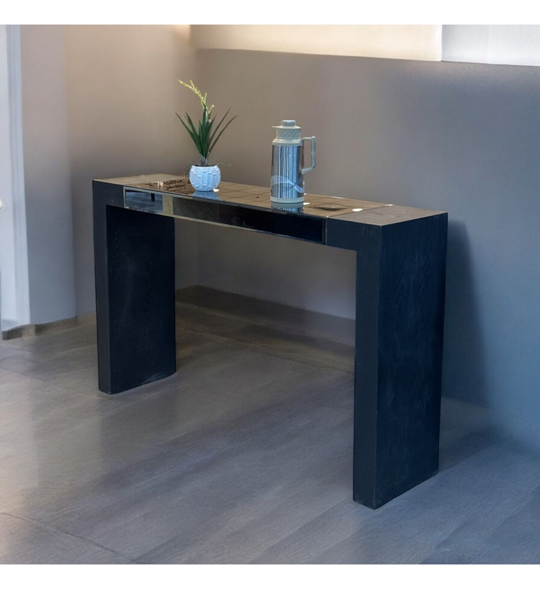 Console - Black Wood Entrance with Mirror 160 x 40 x 100 cm (Detail Product)