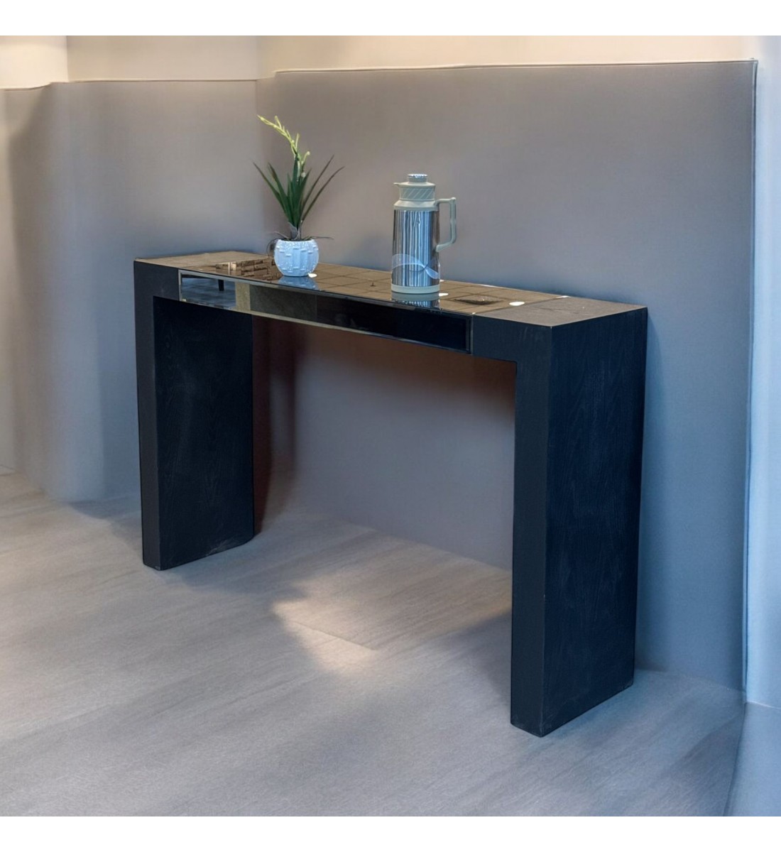 Console - Black Wood Entrance with Mirror 160 x 40 x 100 cm (Detail Product)