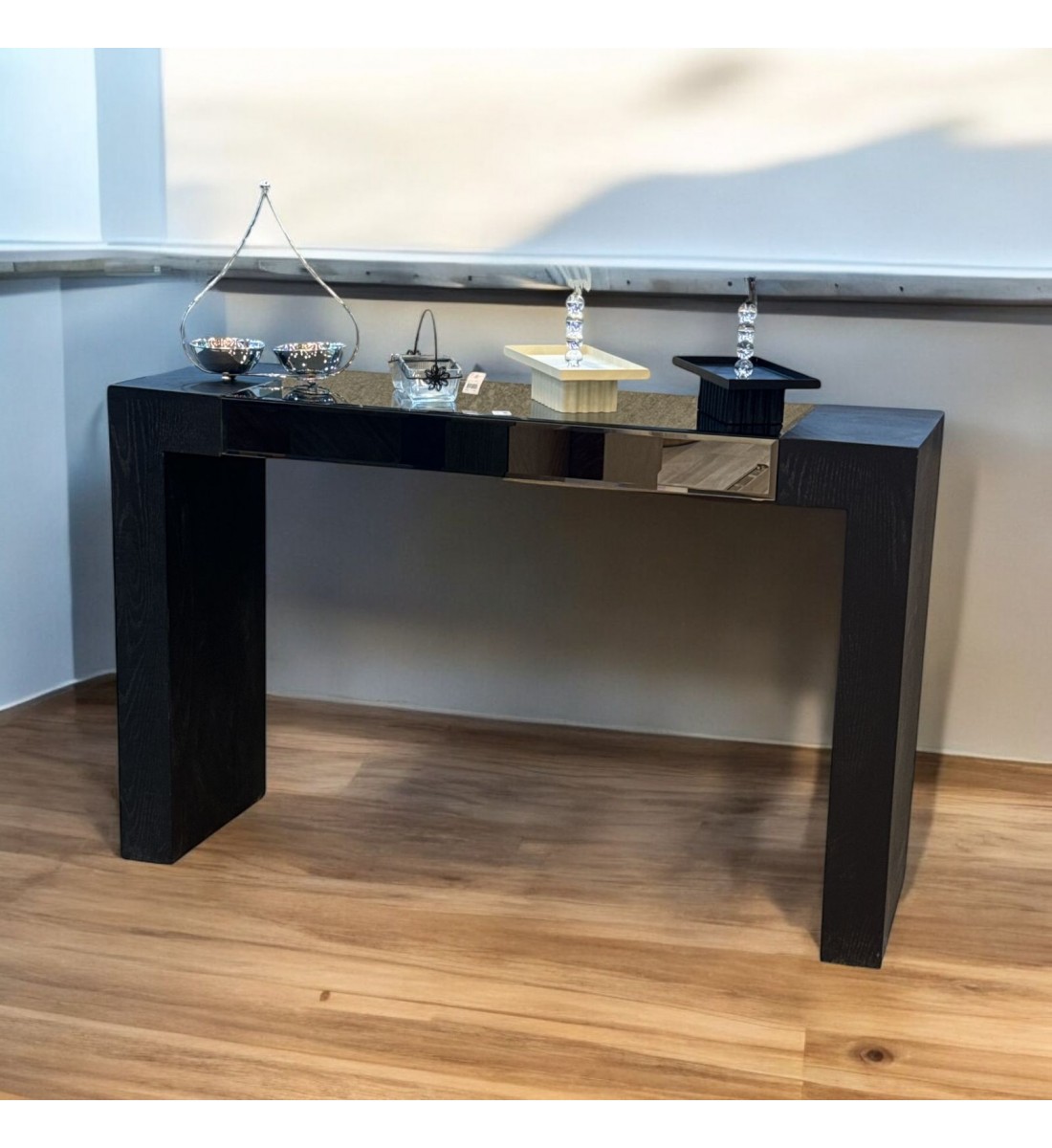 Console - Black Wood Entrance with Mirror 130 x 40 x 82 cm (Detail Product)